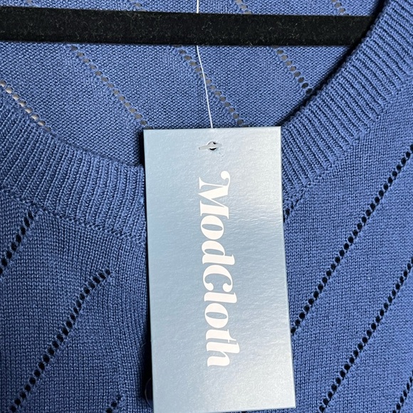 NWT MODCLOTH Navy blue full button bishop sleeve perforated stripe cardigan 1X - Picture 4 of 6